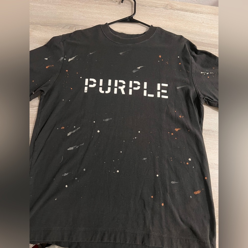 Purple Brand Black Tee With Paint Splatter Design